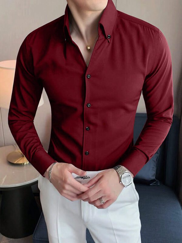Manfinity Chemise pour homme, boutonnée, unie, à manches longues, noire, pour le travail ou tenue professionnelle décontractée – Image 3