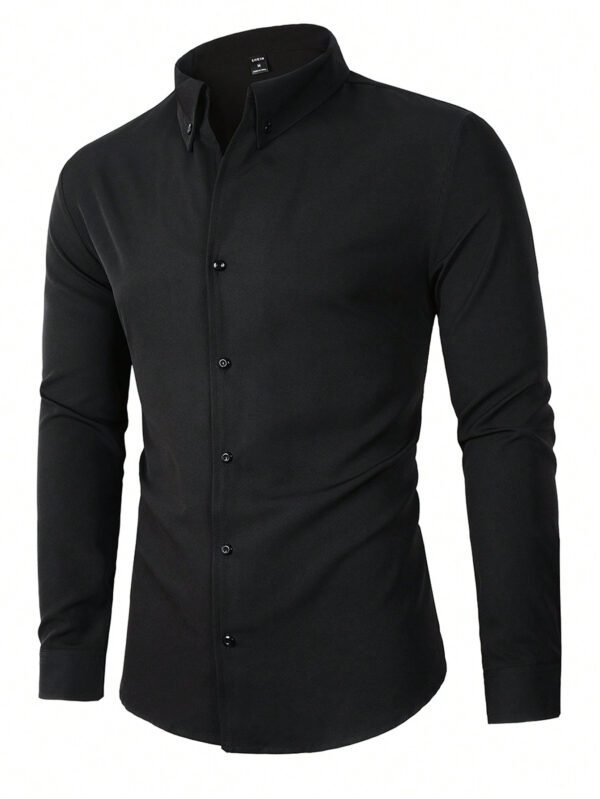 Manfinity Chemise pour homme, boutonnée, unie, à manches longues, noire, pour le travail ou tenue professionnelle décontractée – Image 5