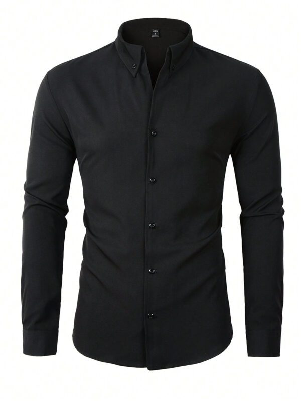 Manfinity Chemise pour homme, boutonnée, unie, à manches longues, noire, pour le travail ou tenue professionnelle décontractée – Image 6