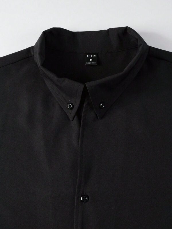 Manfinity Chemise pour homme, boutonnée, unie, à manches longues, noire, pour le travail ou tenue professionnelle décontractée – Image 8
