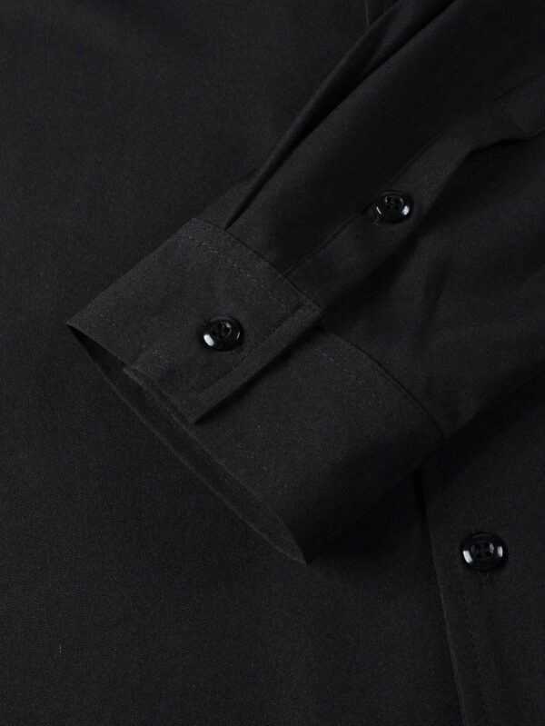 Manfinity Chemise pour homme, boutonnée, unie, à manches longues, noire, pour le travail ou tenue professionnelle décontractée – Image 9