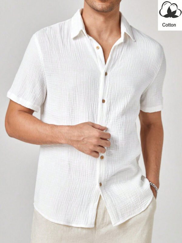 Manfinity Modomio Chemise décontractée à manches courtes en coton tissé uni pour homme, pour sortir, mari