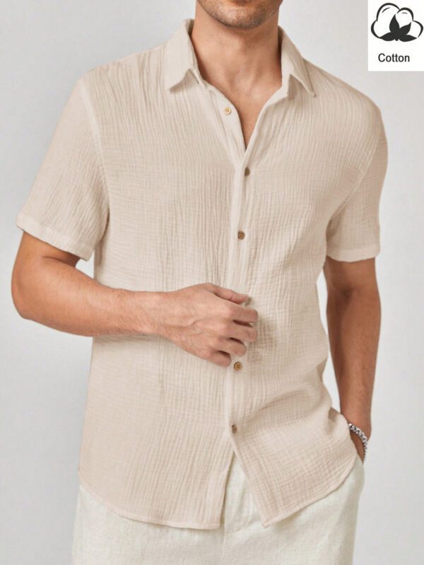 Manfinity Modomio Chemise décontractée à manches courtes en coton tissé uni pour homme, pour sortir, mari – Image 2
