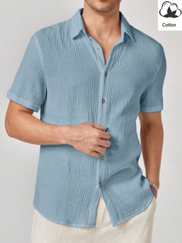 Manfinity Modomio Chemise décontractée à manches courtes en coton tissé uni pour homme, pour sortir, mari – Image 3