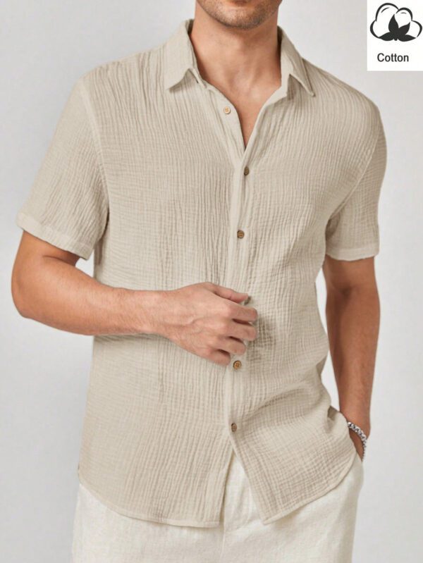 Manfinity Modomio Chemise décontractée à manches courtes en coton tissé uni pour homme, pour sortir, mari – Image 4