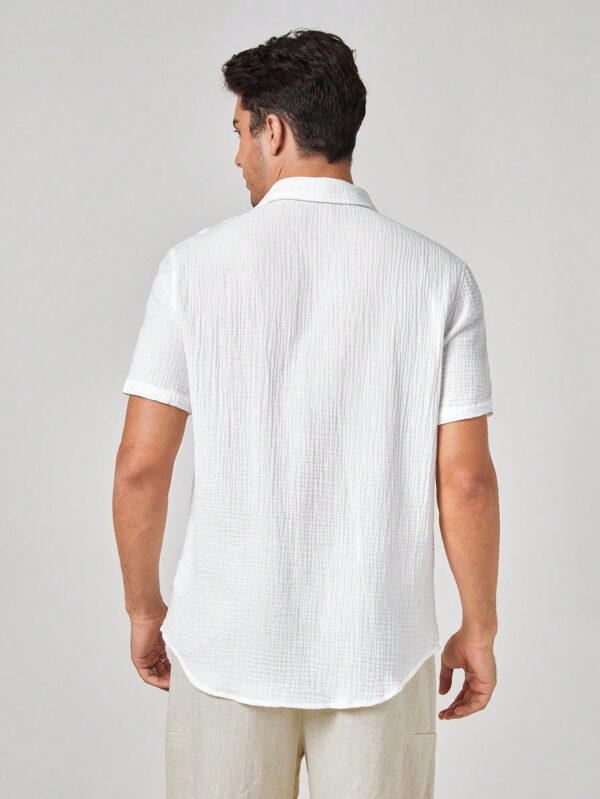 Manfinity Modomio Chemise décontractée à manches courtes en coton tissé uni pour homme, pour sortir, mari – Image 5