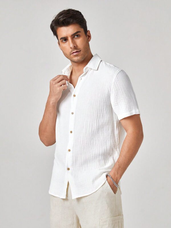 Manfinity Modomio Chemise décontractée à manches courtes en coton tissé uni pour homme, pour sortir, mari – Image 7