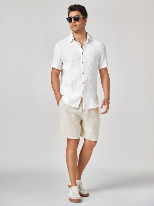 Manfinity Modomio Chemise décontractée à manches courtes en coton tissé uni pour homme, pour sortir, mari – Image 8