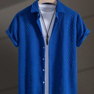 Manfinity Homme Chemise estivale occasionnelle pour hommes à manches courtes de couleur unie