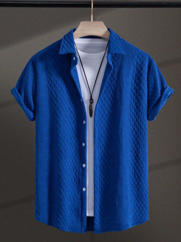 Manfinity Homme Chemise estivale occasionnelle pour hommes à manches courtes de couleur unie – Image 3