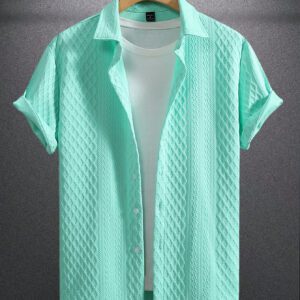 Manfinity Homme Chemise estivale occasionnelle pour hommes à manches courtes de couleur unie