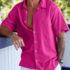 Manfinity Homme Chemise pour homme à manches courtes unie, col boutonné ajusté, chemise décontractée unie