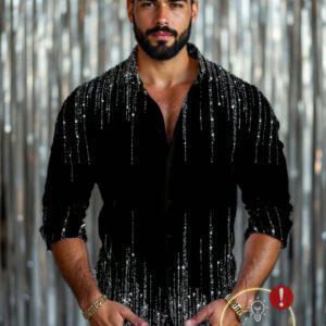 Manfinity NiteLyfe Chemise décontractée à manches longues avec boutons et imprimé minimaliste pour homme, pour une utilisation quotidienne