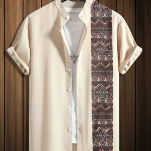 Manfinity Homme Chemise à manches courtes décontractée pour homme avec impression graphique géométrique colorée, sans t-shirt, pour cadeau de petit ami