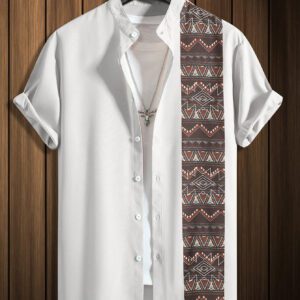 Manfinity Homme Chemise à manches courtes décontractée pour homme avec impression graphique géométrique colorée, sans t-shirt, pour cadeau de petit ami