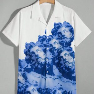 Manfinity Hypemode Chemise décontractée à manches courtes avec impression de statue d'homme et blocs de couleur, pour les vacances, le mari