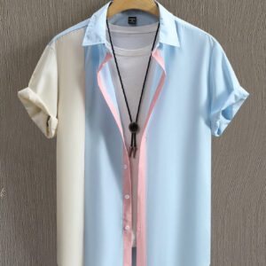 Manfinity Hypemode Chemise casual à manches courtes pour hommes, col rond, coupe large et blocs de couleurs pour l'été