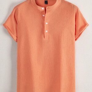 Manfinity Homme Chemise décontractée à demi-bouton pour hommes de couleur unie
