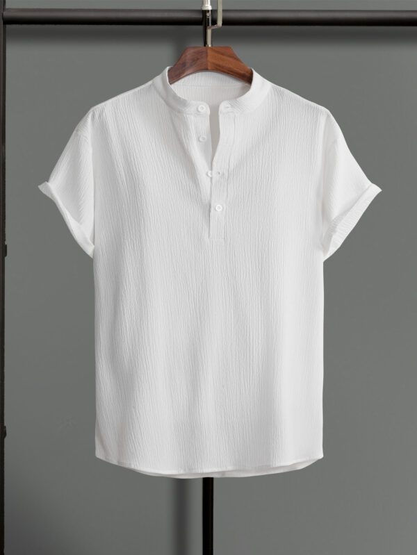 Manfinity Homme Chemise décontractée à demi-bouton pour hommes de couleur unie – Image 2