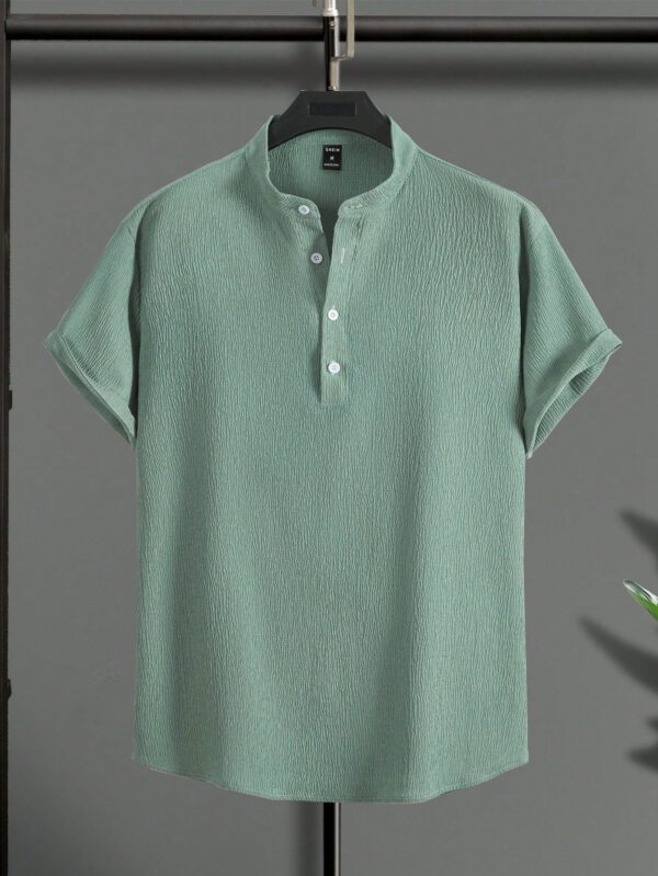 Manfinity Homme Chemise décontractée à demi-bouton pour hommes de couleur unie – Image 3
