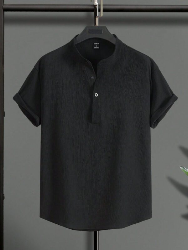 Manfinity Homme Chemise décontractée à demi-bouton pour hommes de couleur unie – Image 4