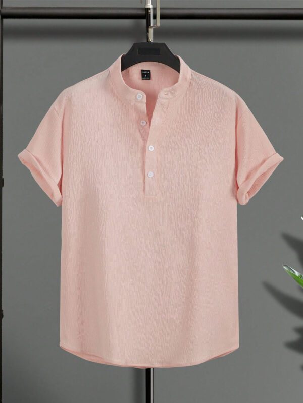 Manfinity Homme Chemise décontractée à demi-bouton pour hommes de couleur unie – Image 5