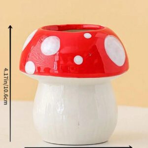 1 pièce Porte-crayon en forme de champignon en céramique mignon - organisateur de bureau pour pinceaux de maquillage et fournitures de bureau, design décoratif créatif pour étudiants et filles, support à stylo adorable pour fournitures et accessoires de bureau de couleur pastel