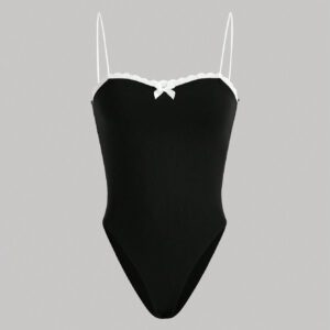 SHEIN MOD Body Sans Manches Col V Ajusté En Couleur De Bloc De Dentelle Ajourée Avec Garniture De Dentelle Florale