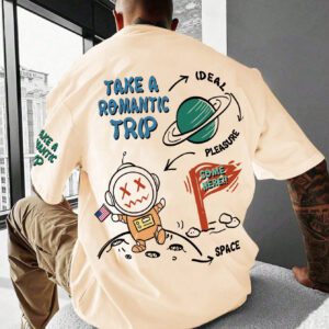 Manfinity Hypemode T-shirt Décontracté Ample À Épaules Basses Imprimé De Slogans De Dessins Animés Pour Hommes