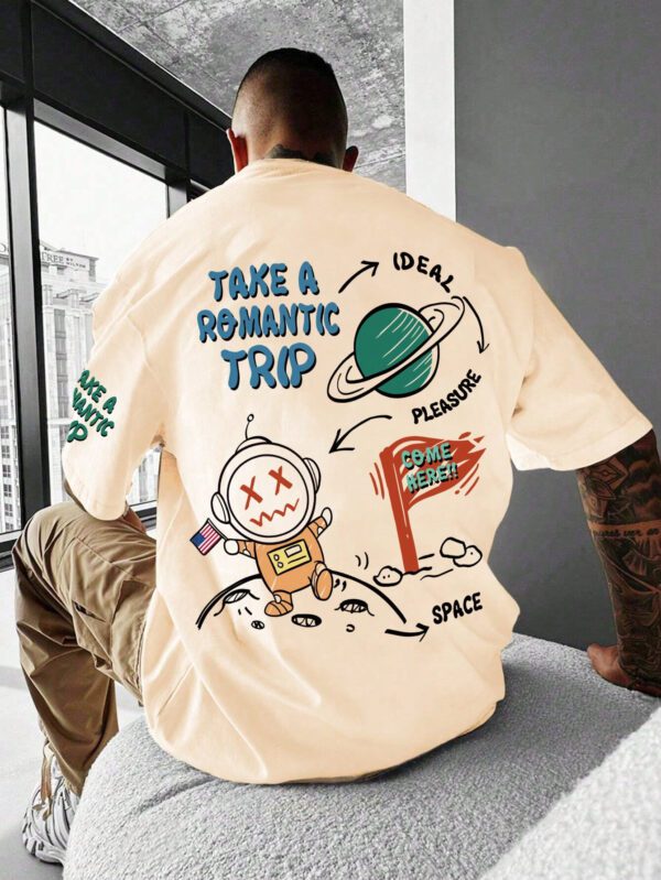 Manfinity Hypemode T-shirt Décontracté Ample À Épaules Basses Imprimé De Slogans De Dessins Animés Pour Hommes