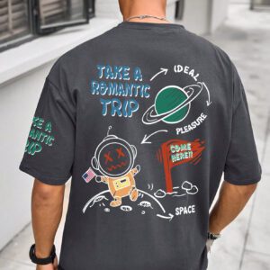 Manfinity Hypemode T-shirt Décontracté Ample À Épaules Basses Imprimé De Slogans De Dessins Animés Pour Hommes