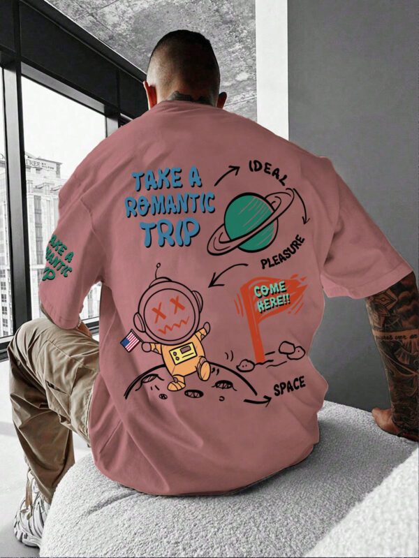 Manfinity Hypemode T-shirt Décontracté Ample À Épaules Basses Imprimé De Slogans De Dessins Animés Pour Hommes – Image 5