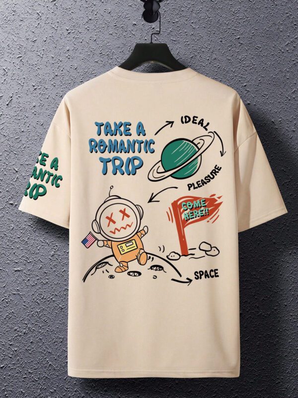Manfinity Hypemode T-shirt Décontracté Ample À Épaules Basses Imprimé De Slogans De Dessins Animés Pour Hommes – Image 6