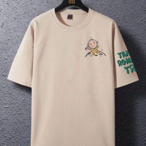 Manfinity Hypemode T-shirt Décontracté Ample À Épaules Basses Imprimé De Slogans De Dessins Animés Pour Hommes