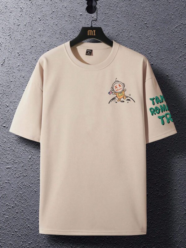 Manfinity Hypemode T-shirt Décontracté Ample À Épaules Basses Imprimé De Slogans De Dessins Animés Pour Hommes – Image 7