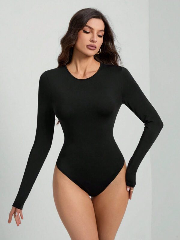 SHEIN Tall Body moulant noir à manches longues de couleur unie