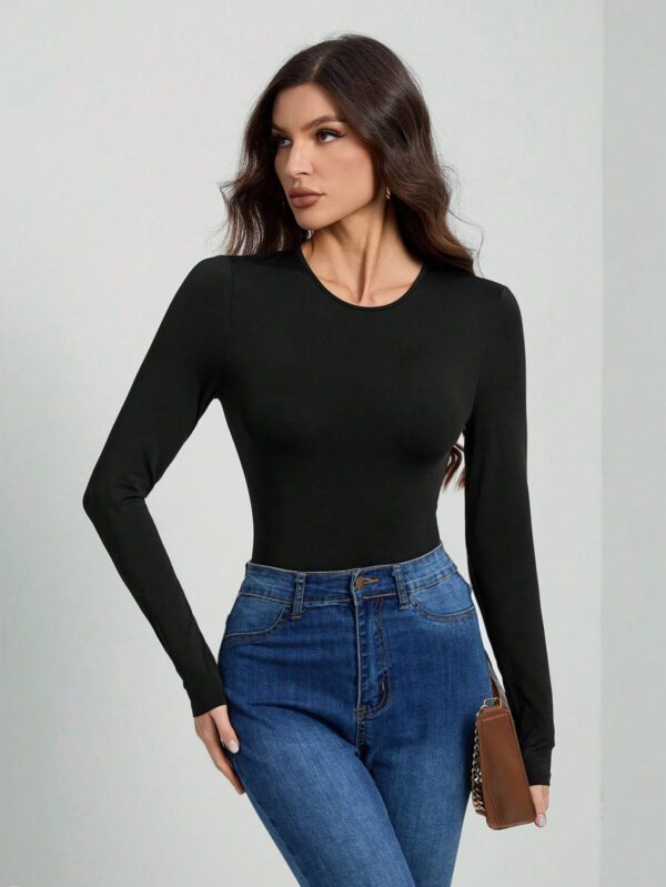 SHEIN Tall Body moulant noir à manches longues de couleur unie – Image 3