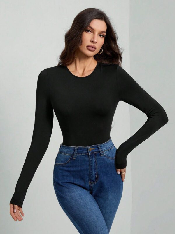 SHEIN Tall Body moulant noir à manches longues de couleur unie – Image 4