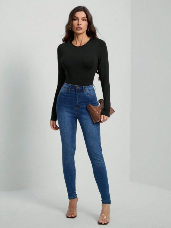 SHEIN Tall Body moulant noir à manches longues de couleur unie – Image 6