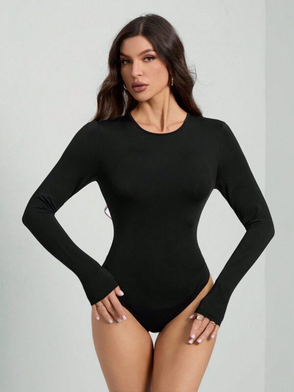 SHEIN Tall Body moulant noir à manches longues de couleur unie – Image 7
