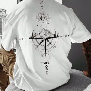 Manfinity LEGND T-shirt à col rond à manches courtes avec imprimé de montagne pour hommes, cadeau pour petit ami, pour sortir