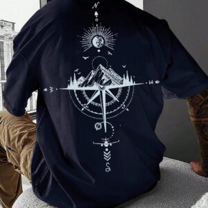 Manfinity LEGND T-shirt à col rond à manches courtes avec imprimé de montagne pour hommes, cadeau pour petit ami, pour sortir