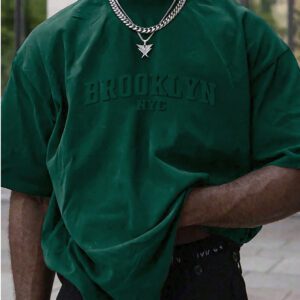 Manfinity Homme T-shirt casual à manches courtes pour hommes en été, col rond, avec impression en relief de lettres. Streetwear