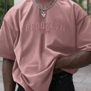 Manfinity Homme T-shirt casual à manches courtes pour hommes en été, col rond, avec impression en relief de lettres. Streetwear