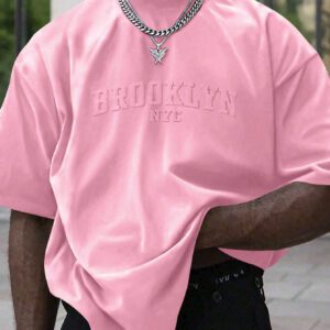 Manfinity Homme T-shirt casual à manches courtes pour hommes en été, col rond, avec impression en relief de lettres. Streetwear