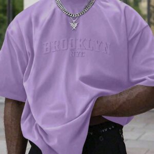 Manfinity Homme T-shirt casual à manches courtes pour hommes en été, col rond, avec impression en relief de lettres. Streetwear
