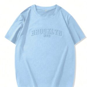 Manfinity Homme T-shirt casual à manches courtes pour hommes en été, col rond, avec impression en relief de lettres. Streetwear