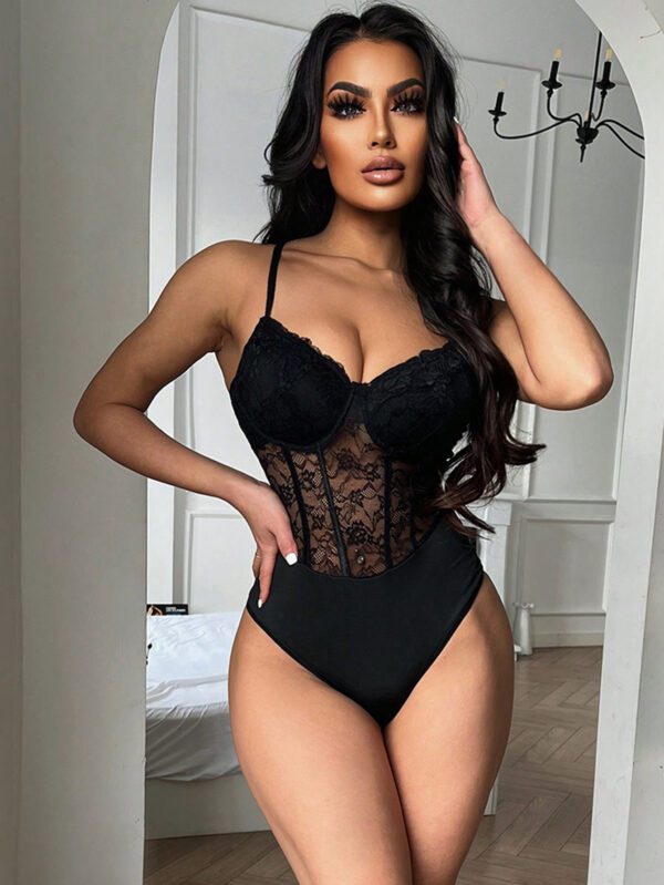 SHEIN Foxxy Body En Maille À Motifs De Dentelle Pour Femmes Avec Bretelles Réglables