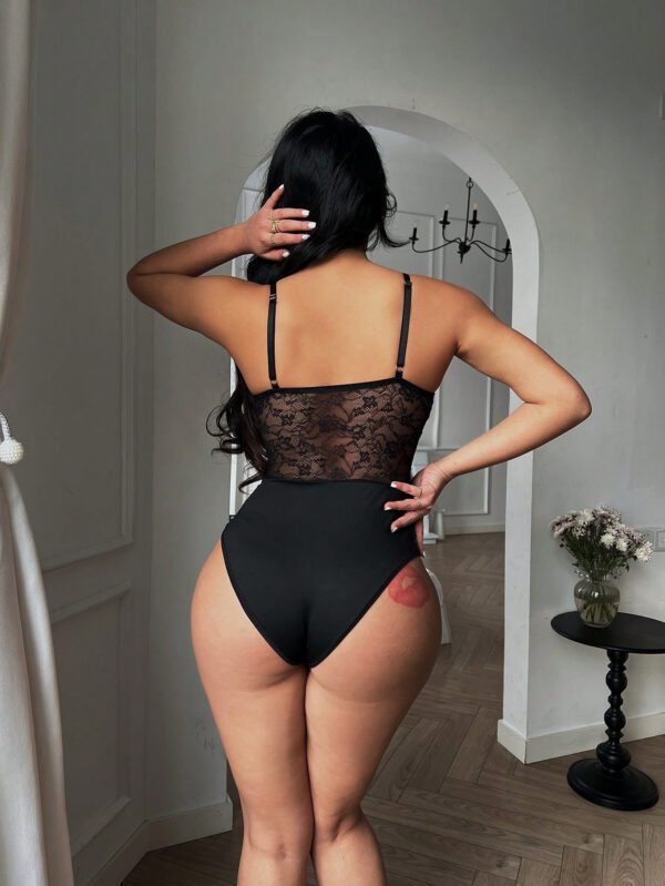SHEIN Foxxy Body En Maille À Motifs De Dentelle Pour Femmes Avec Bretelles Réglables – Image 2
