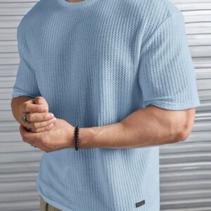 Manfinity Modomio T-shirt à col ras du cou à maille gaufre ample pour homme, unicolore